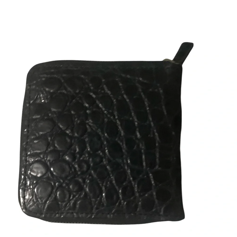 Unbranded Black Heavy Genuine Leather Crocodile Embossed Zip Around Wallet